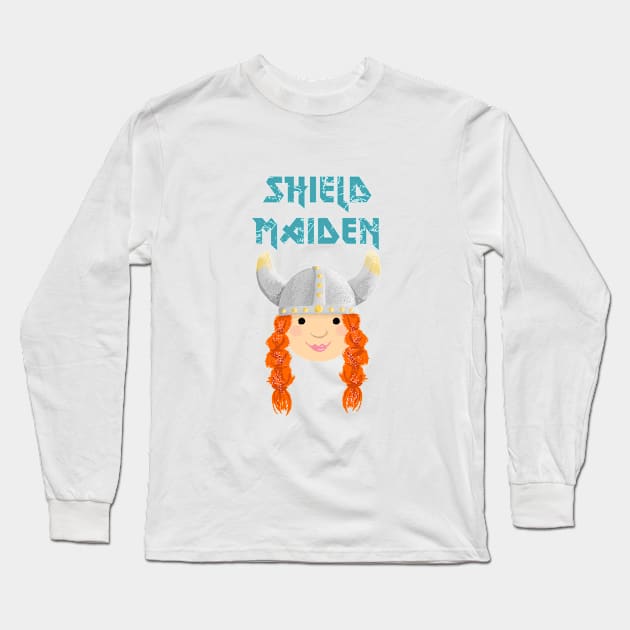 Cute Viking Shield Maiden Long Sleeve T-Shirt by VicEllisArt